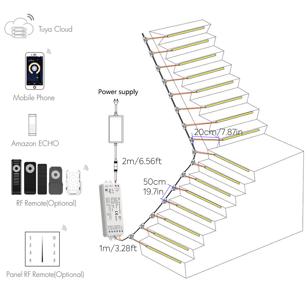 WiFi Tuya Alexa Tunable White Step Light LED Wireless Stair Lights Kit WiFi Tuya Alexa Tunable White Step Light LED Wireless Stair Lights Kit